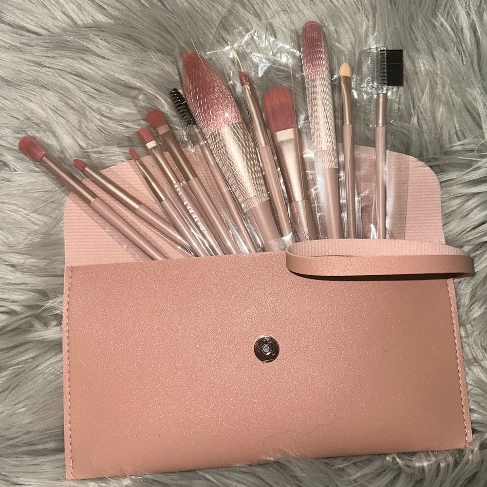 Mauve Pink 12 pc makeup brush set w/ bag